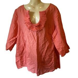 Saint Tropez West Linen Tunic Top Women 3X Coral Pink Casual Coastal Largenlook